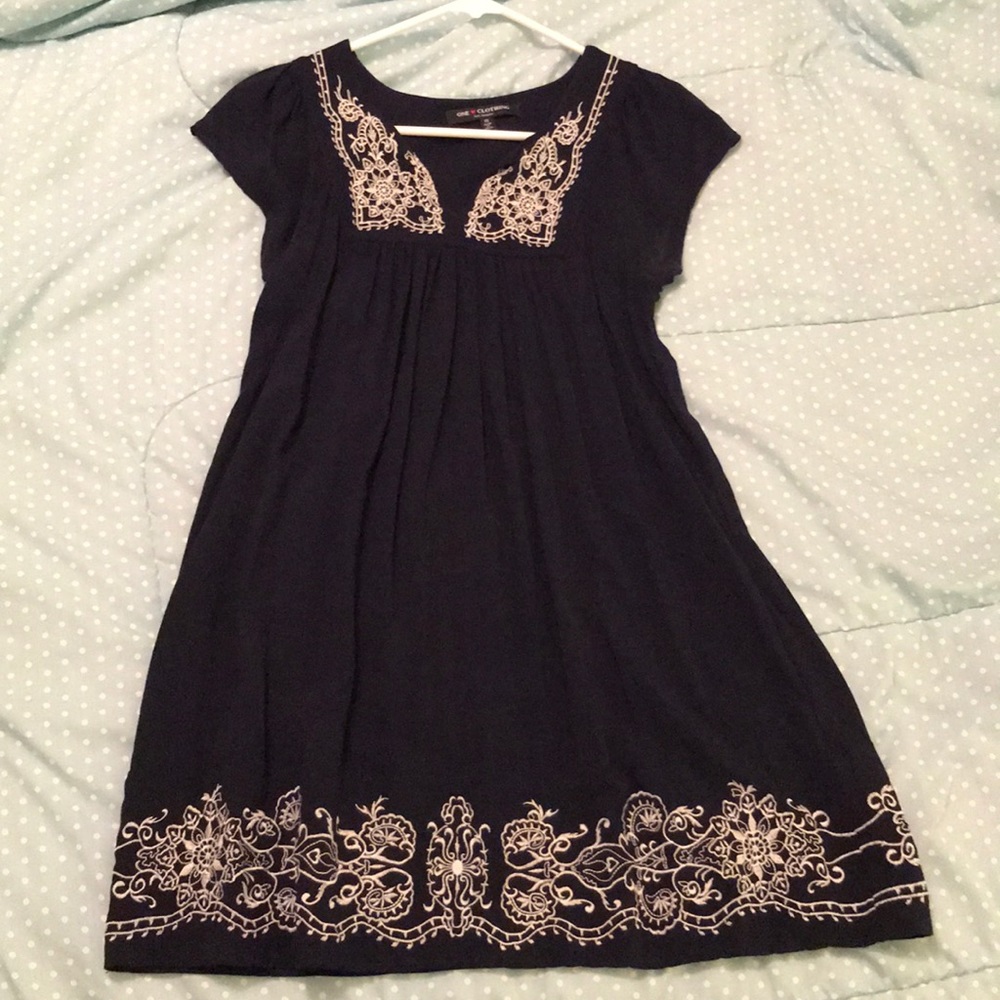 Dark Blue Mini Dress w/ White Lace